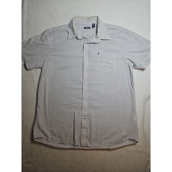 IZOD Shirt Men's Size XL Red White Blue Button Up Plaid Easy Care Short Sleeve - Picture 1 of 8